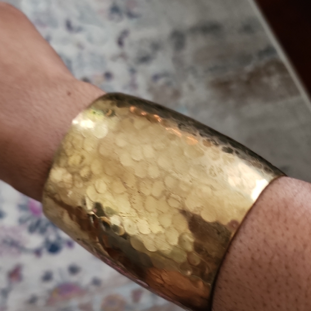 Hammered Gold Tone Wide Cuff Bracelet Open Cuff Statement Adjustable